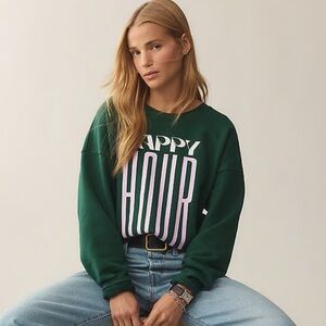 Anthropologie Maeve x Jordan Nickson Happy Hour Sweatshirt Green Crewneck XXS
